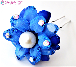 Шпилька для волос цветок с жемчугом синяя