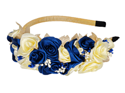 Ободок-венок бежево-синие розы