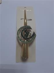 Зажим-стрела для волос "подкова "-3 зеленые камни